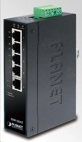 Planet ISW-501T Průmyslový Switch 5x 10/100M, -40~+75°C, TB napájení 12-48VDC, DIN, kovové šasi