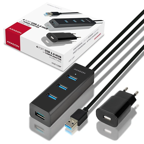 AXAGON HUE-S2BP 4x USB3.0 CHARGING hub 1.2m cable vč. AC adapteru