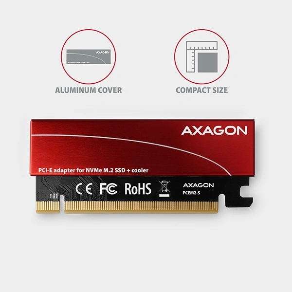 AXAGON PCEM2-S řadič, PCIe x16 - M.2 NVMe M-key slot adaptér, pasivní chladič