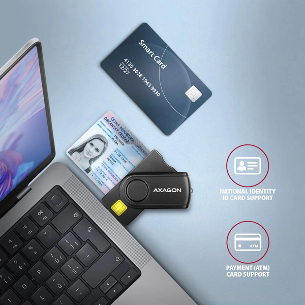 AXAGON CRE-SMP2A, USB-A PocketReader 4-slot čtečka Smart card (eObčanka) + SD/microSD/SIM