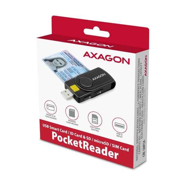 AXAGON CRE-SMP2A, USB-A PocketReader 4-slot čtečka Smart card (eObčanka) + SD/microSD/SIM