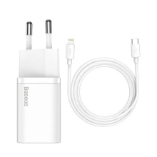 Baseus síťová nabíječka Super Si, USB-C, PD, 20W, bílá + kabel USB-C - Lightning, M/M, 1m