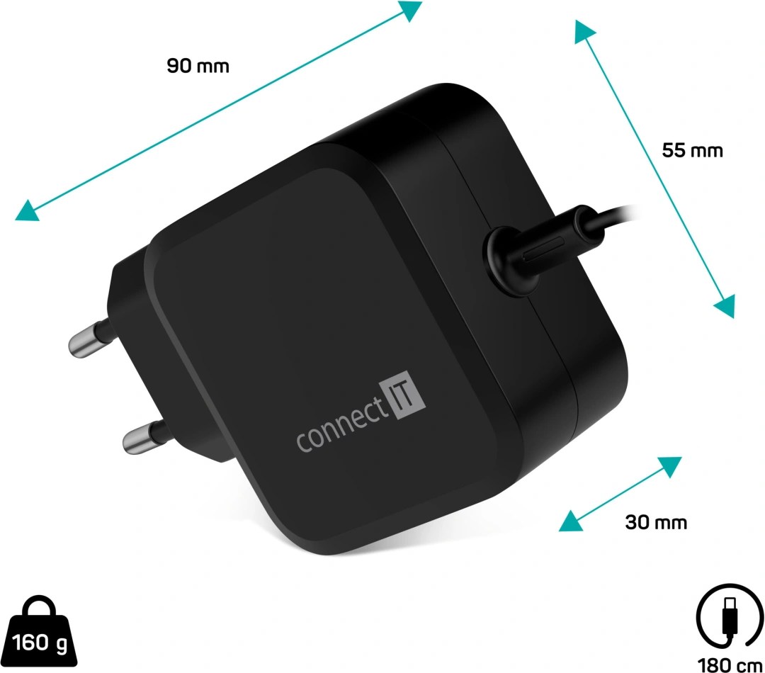 CONNECT IT univerzální notebookový adaptér C-Power USB-C, PD 67W, černá