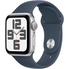 Apple Watch SE 2023, 40mm, Silver, Storm Blue Sport Band - M/L