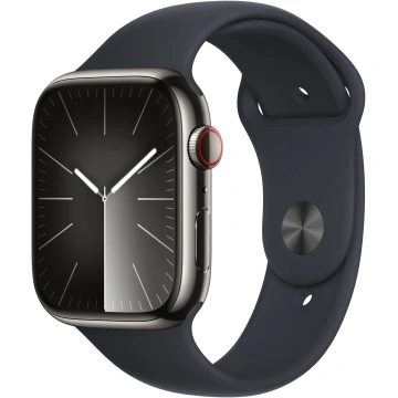Apple Watch Series 9, Cellular, 45mm, Graphite Stainless Steel, Midnight Sport Band - S/M