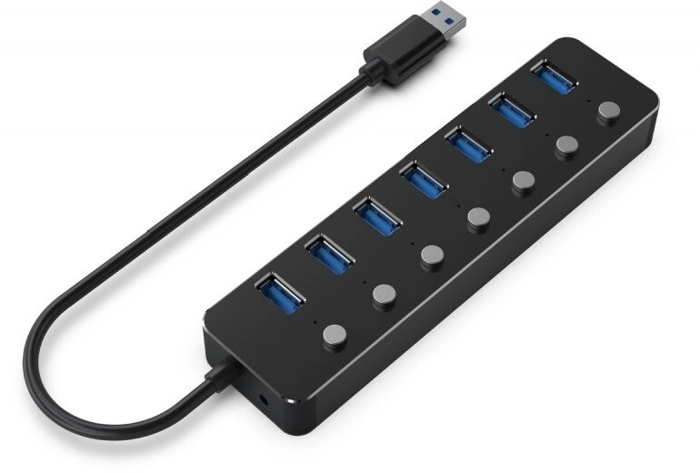 GEMBIRD hub, 7-port USB 3.1 (Gen 1) hub s vypínači