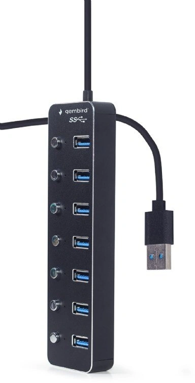 GEMBIRD hub, 7-port USB 3.1 (Gen 1) hub s vypínači