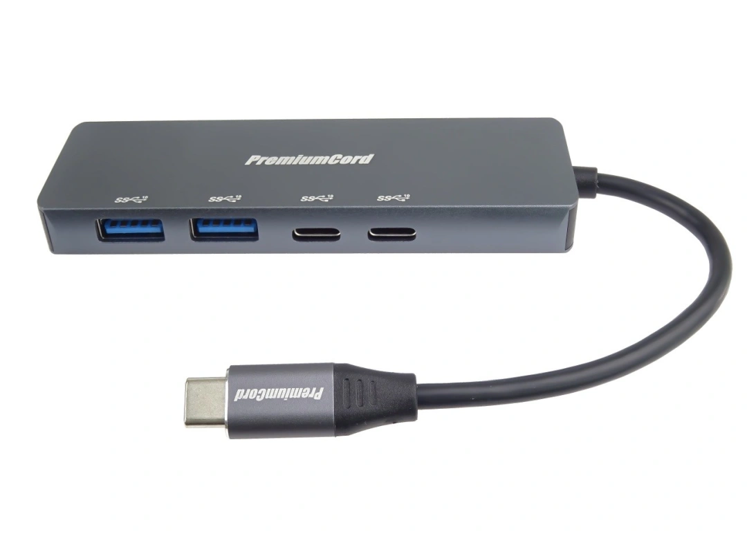 USB hub USB-C na 2x USB 3.2 C + 2x USB 3.2 A 5G SuperSpeed, hliníkový