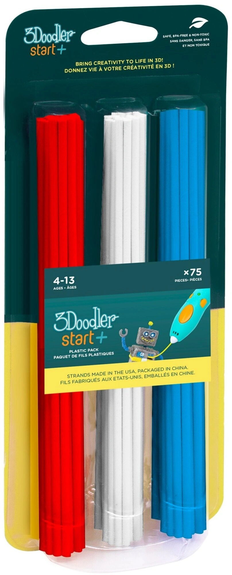 3Doodler náplň ECO-PCL pro 3D pero Start+ 75ks - červená, modrá, bílá