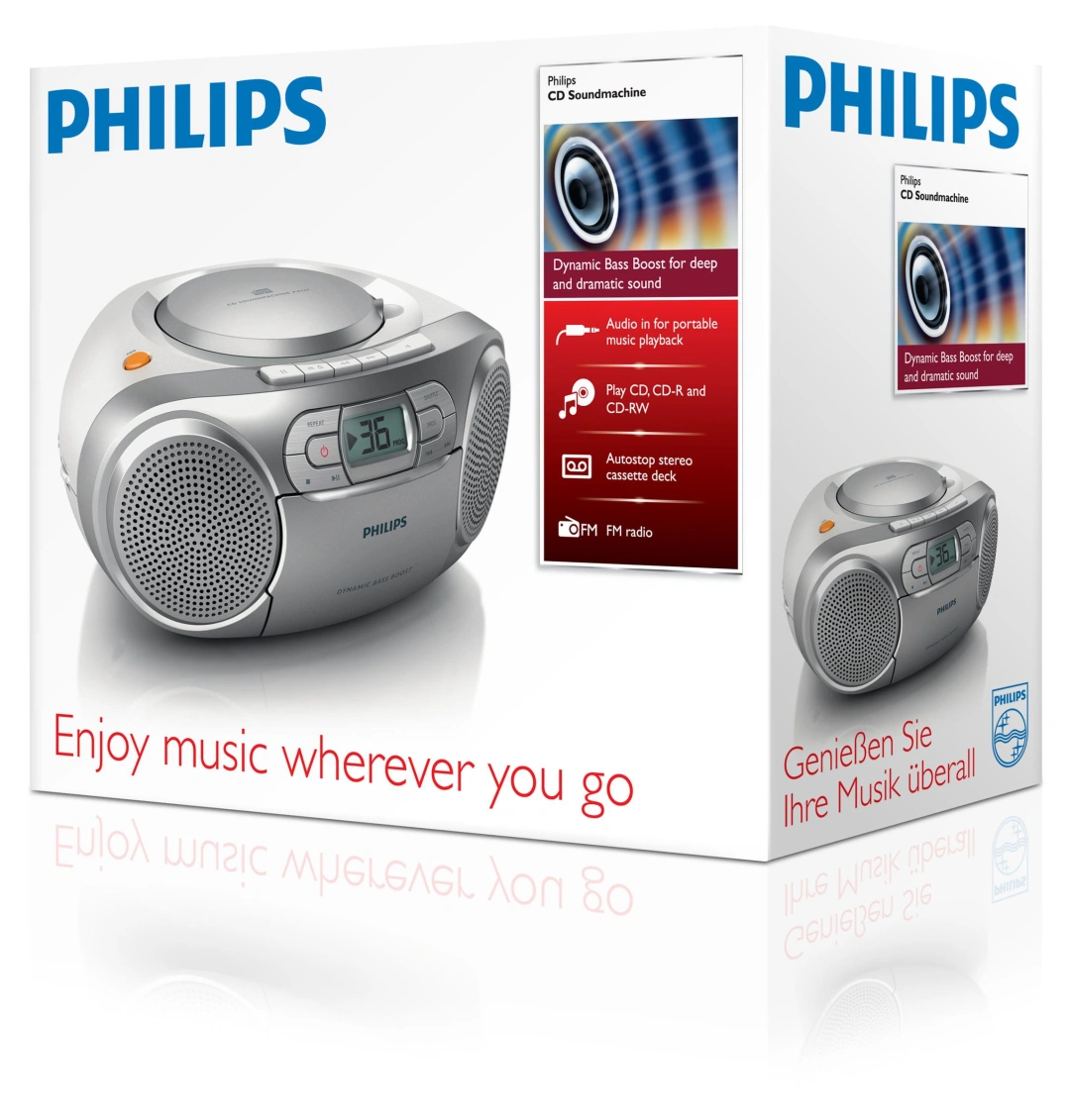 Philips AZ127/12 Přenosné rádio, FM, CD, magnetofon