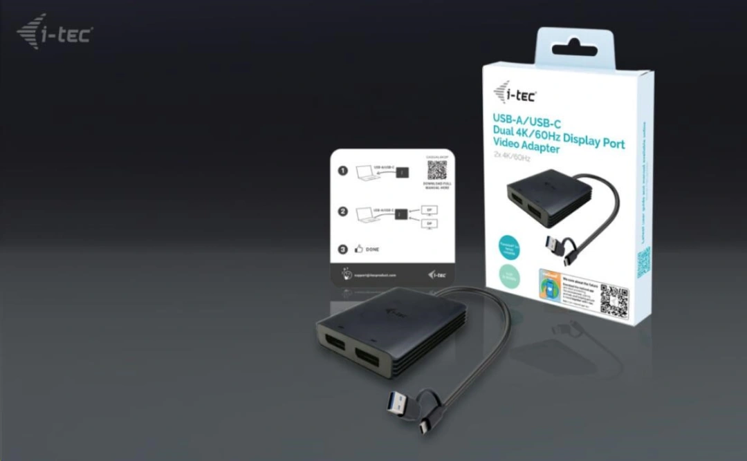 i-tec adaptér USB-A/USB-C - 2x Displayport 4K@60Hz