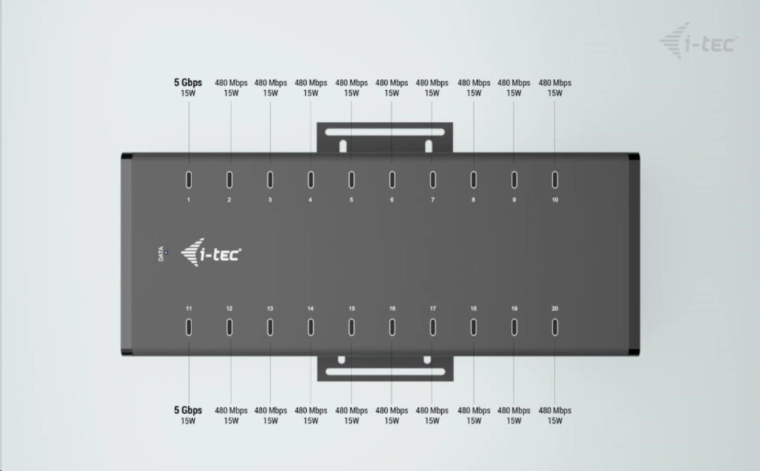 I-TEC USB-C/USB-A Metal Charging+Data HUB, 15W per port, 20x USB-C, 360W