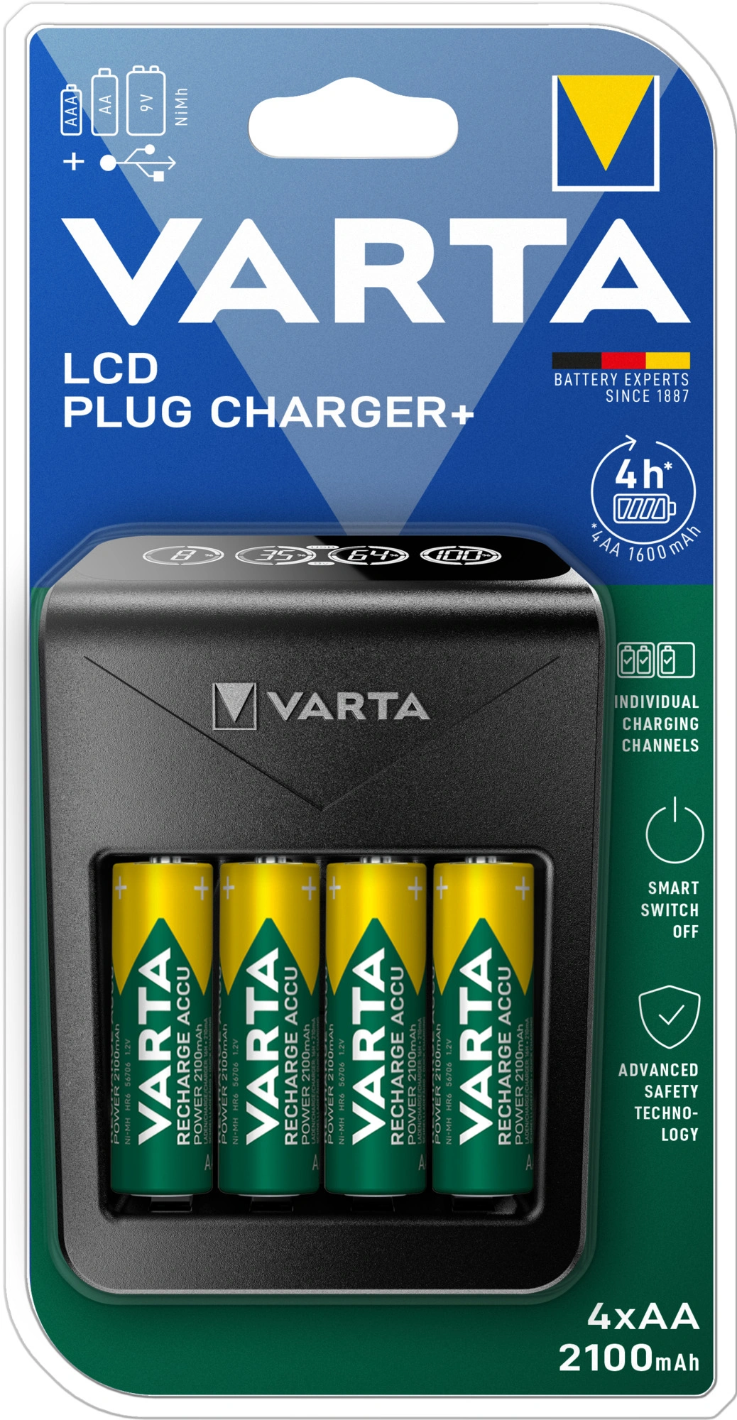 Varta LCD Plug Charger+ 4× AA 2 100mAh