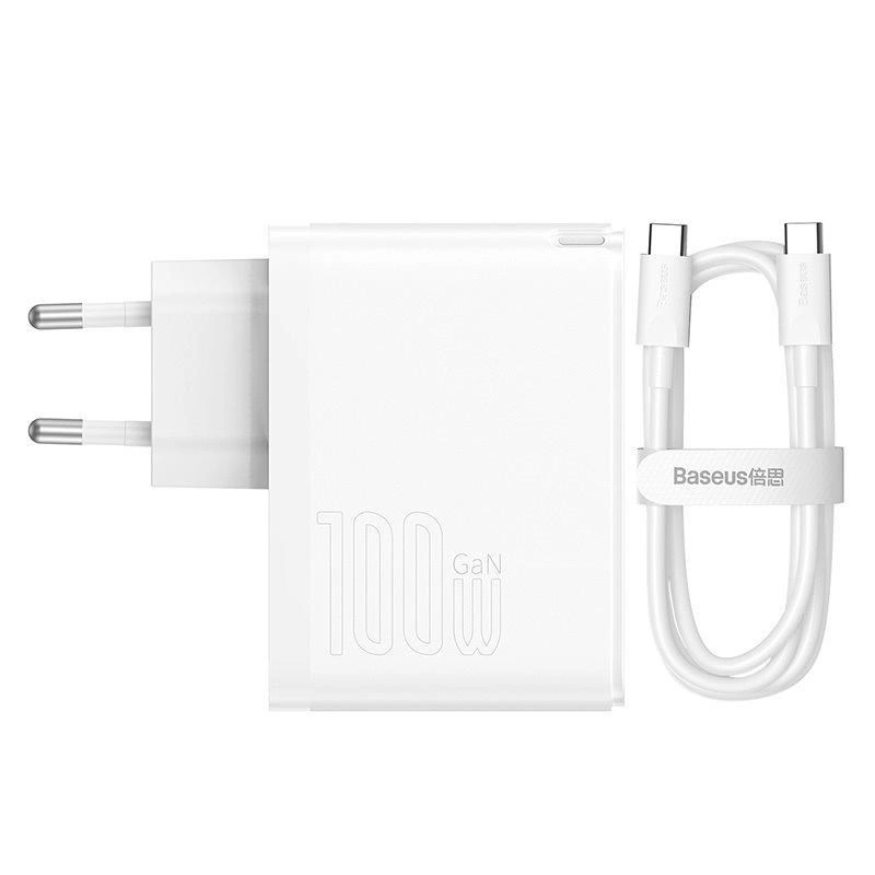 Baseus GaN5 Pro, USB-C + USB-A 100 W, bílá 