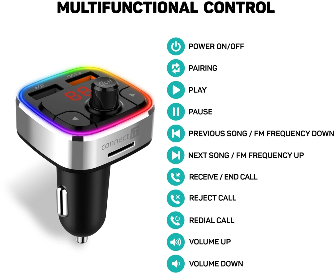 CONNECT IT CarRGB Bluetooth transmitter, stříbrná