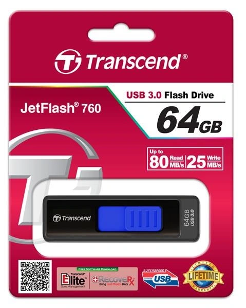 Transcend JetFlash 760 64GB, černo-modrá