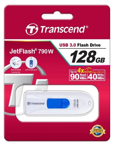 Transcend JetFlash 790W 128 GB USB 3.1 Gen 1, bílá/modrá