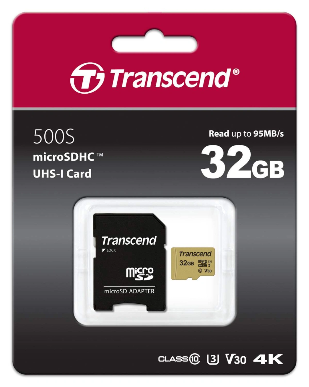 TRANSCEND Micro SDHC 500S 32GB UHS-I U3 V30, adaptér