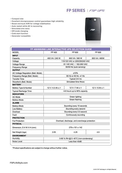 Fortron UPS FSP FP 600, 600 VA, line interactive