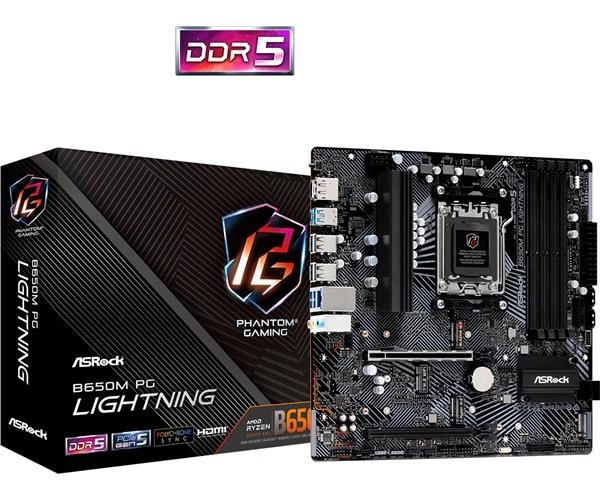 ASRock B650M PG LIGHTNING / AMD B650 / AM5 / 4x DDR5 DIMM / 3x M.2 / HDMI / DP / USB-C / mATX