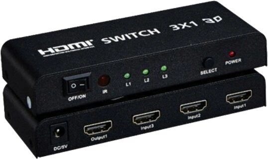 PremiumCord HDMI switch 3:1 kovový s dálkovým ovladačem a napájecím adaptérem