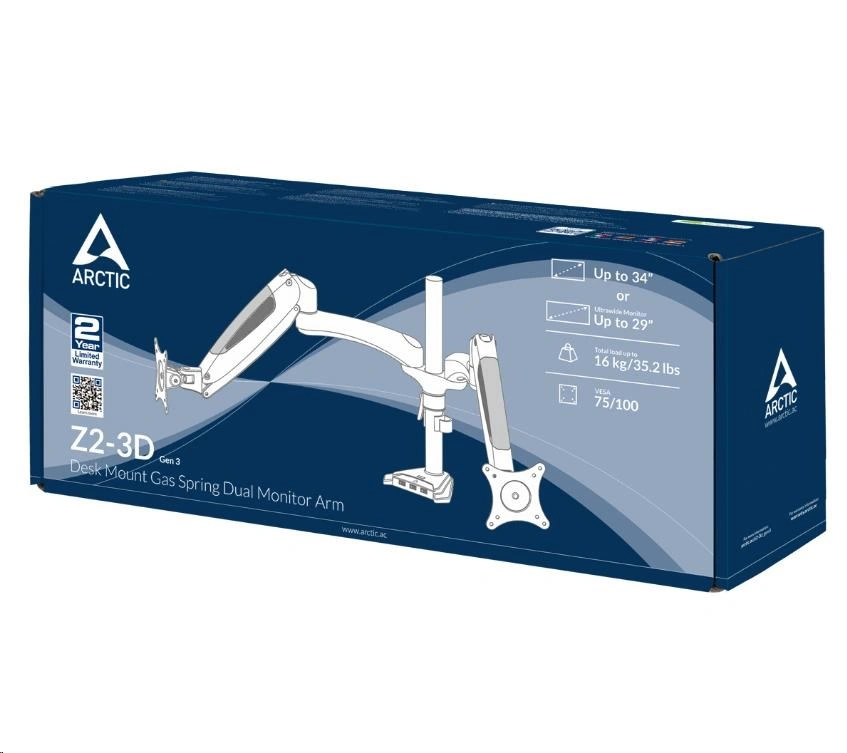 Arctic Z2 3D Gen 3 stolní držák pro LCD, USB 3.0 HUB, černá