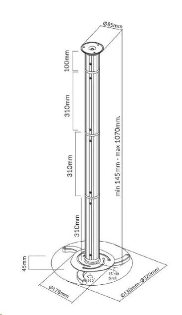 Maclean MC-517 S Univerzální stropní držák projektoru, stříbrný 23760