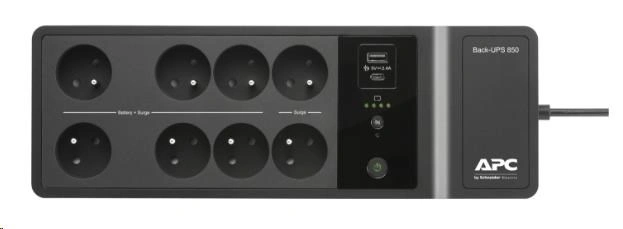 APC Back-UPS 850VA (520W), 230 V, nabíjecí porty USB/USB-C, 8× česká zásuvka (FR)