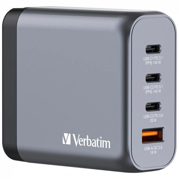 Verbatim cestovní adaptér GNC-140, GaN, 2xUSB-C PD 140W, USB-C PD 20W, USB-A QC