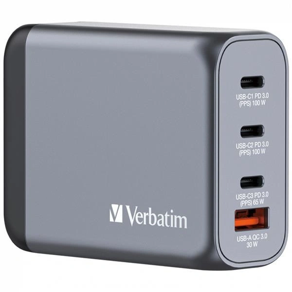 Verbatim cestovní adaptér GNC-100, GaN, 2xUSB-C PD 100W, 1xUSB-C PD 65W, 1xUSB-A QC 3.0