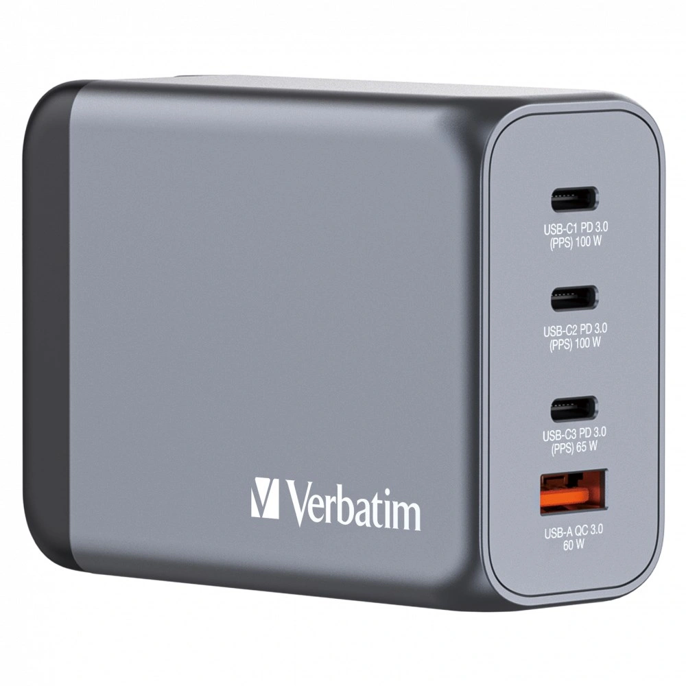 Verbatim cestovní adaptér GNC-200, GaN, 2xUSB-C PD 100W, 1xUSB-C PD 65W, 1xUSB-A QC 3.0, šedá