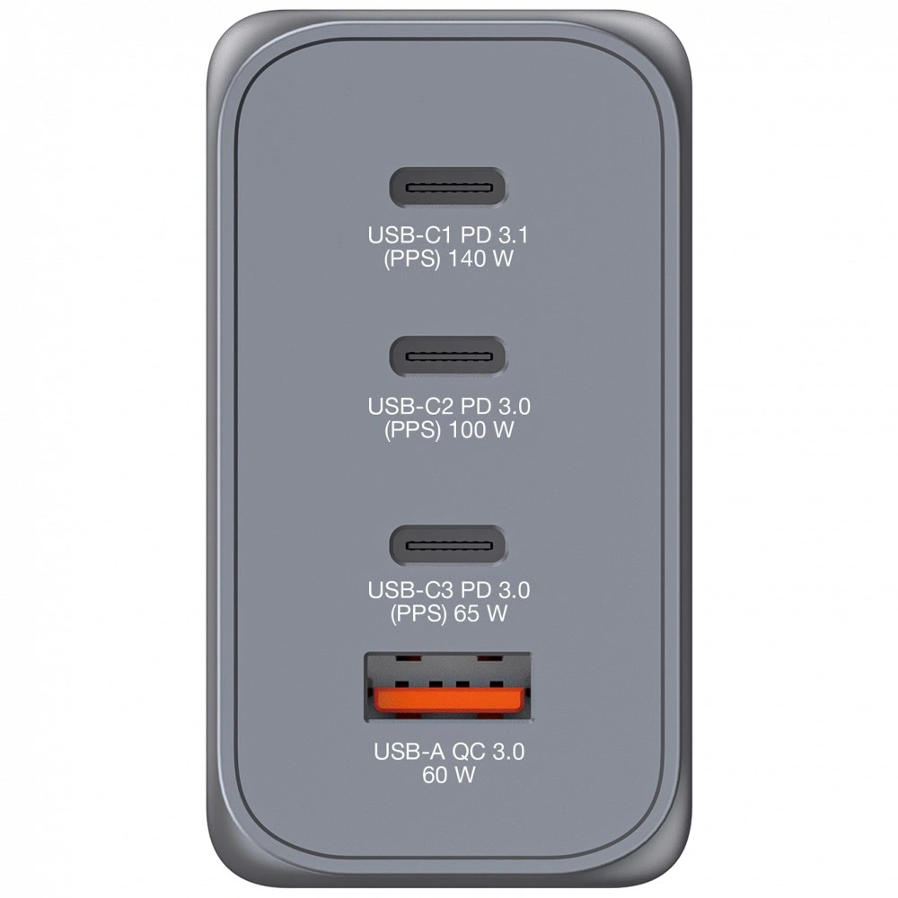 Verbatim cestovní adaptér GNC-240, GaN, 3x USB-C PD 140W/100W/65W, 1xUSB-A QC 3.0, šedá