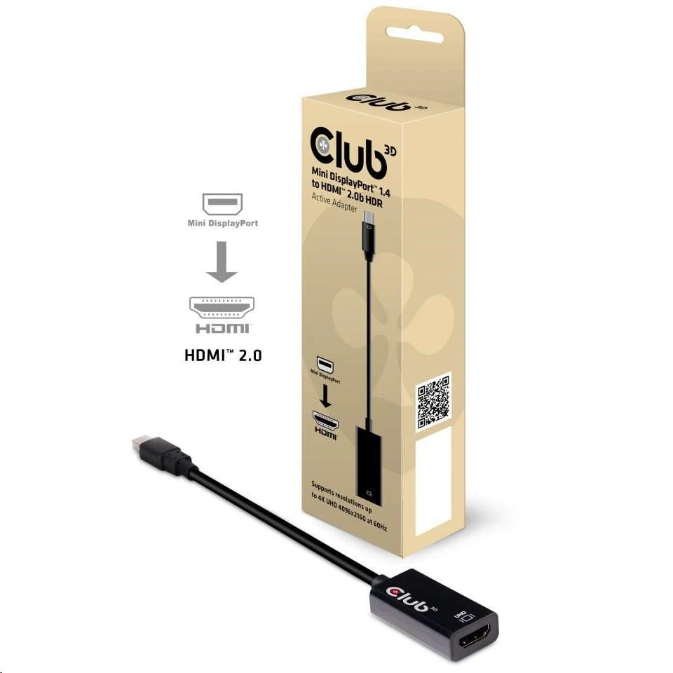 Club3D Mini DisplayPort 1.4 na HDMI 2.0a 4K 60Hz, aktivní adaptér