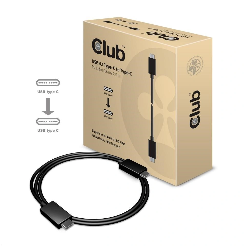 Club3D USB 3.1 TYPE C na USB 3.1 TYPE C, Power delivery, 0.8m