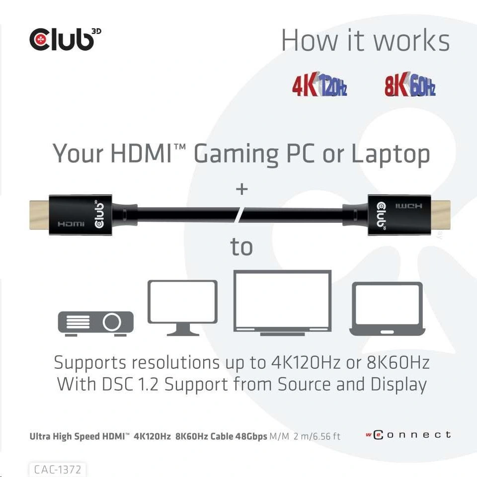 Club3D kabel HDMI 2.1, Ultra High Speed, 10K 120Hz (M/M), 2m