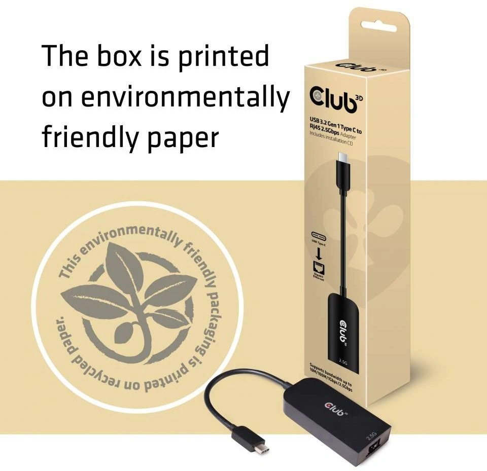 Club3D adaptér USB 3.2 Gen 1 Typ C na RJ45 2.5Gbps, 24cm