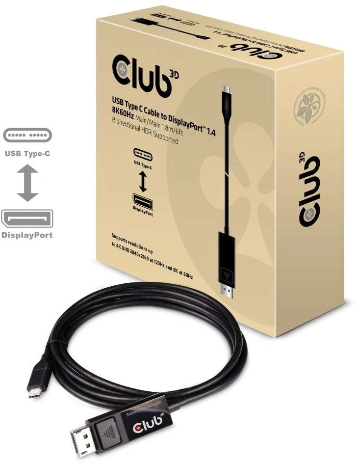 Club3D kabel USB Typ C na DisplayPort 1.4 8K 60Hz (M/M), 1,8m