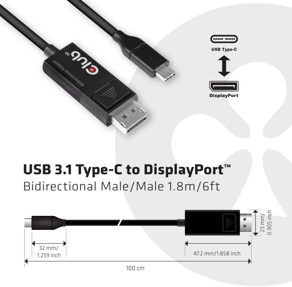 Club3D kabel USB Typ C na DisplayPort 1.4 8K 60Hz (M/M), 1,8m