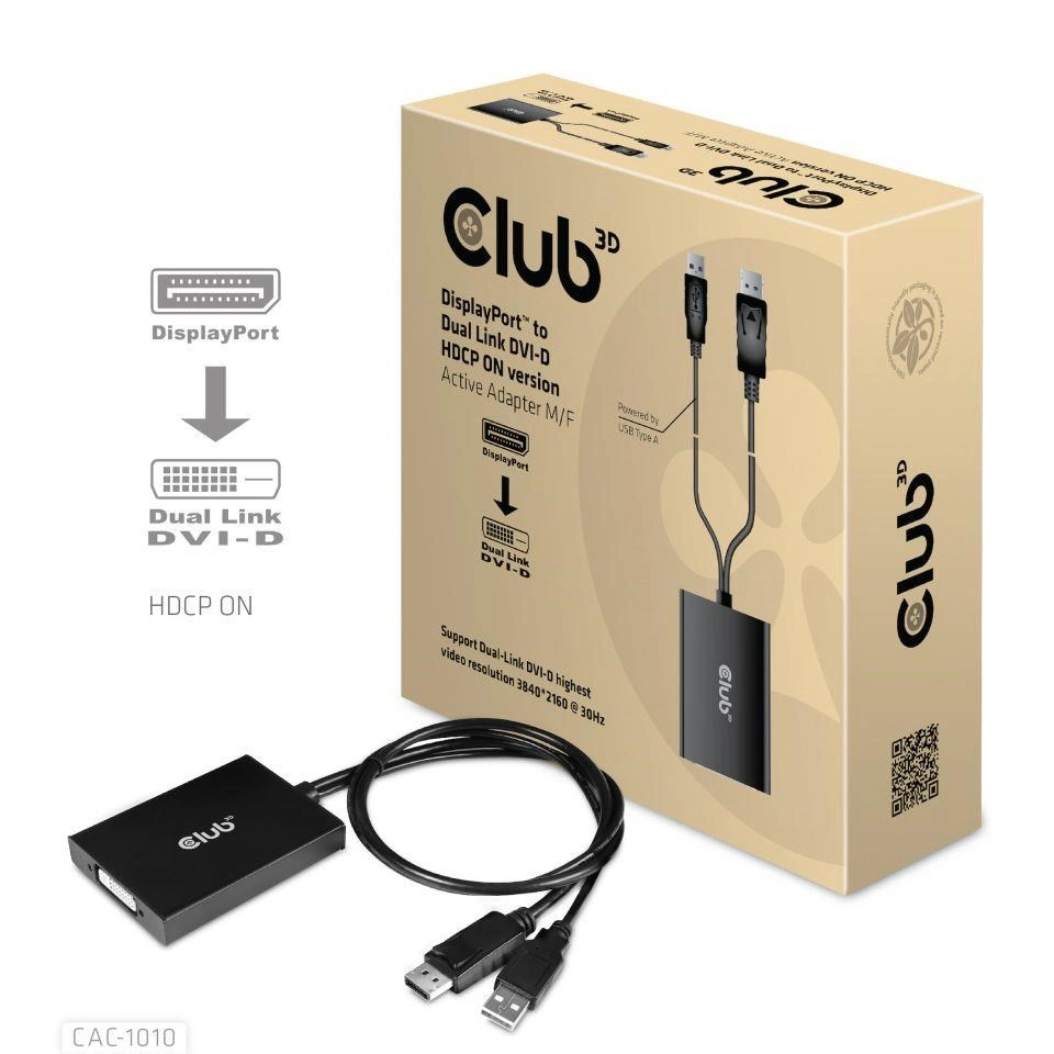 Club-3D aktivní adaptér DisplayPort na Dual Link DVI-I