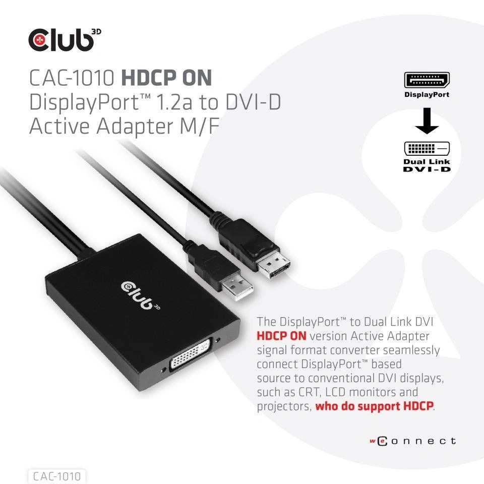 Club-3D aktivní adaptér DisplayPort na Dual Link DVI-I