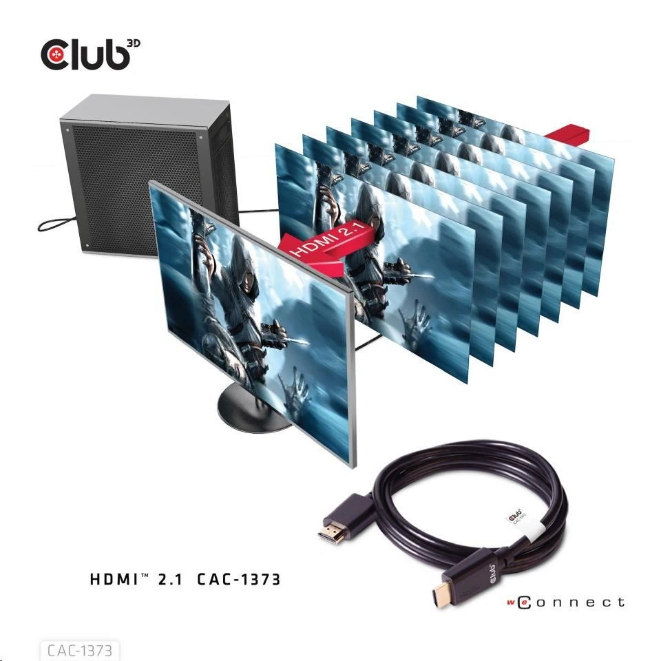 Club3D kabel HDMI 2.1, M/M, 4K@120Hz, 8K@60Hz, Ultra High Speed, 3m, černá