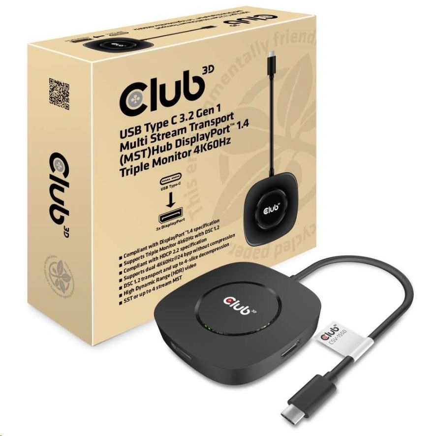 Club3D video hub MST, USB-C - 3x DisplayPort