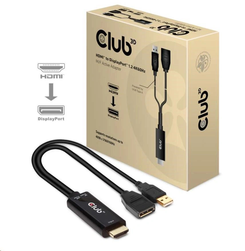 Club3D adaptér HDMI - DisplayPort 1.2, M/F, 4K@60Hz, aktivní, 25cm, černá