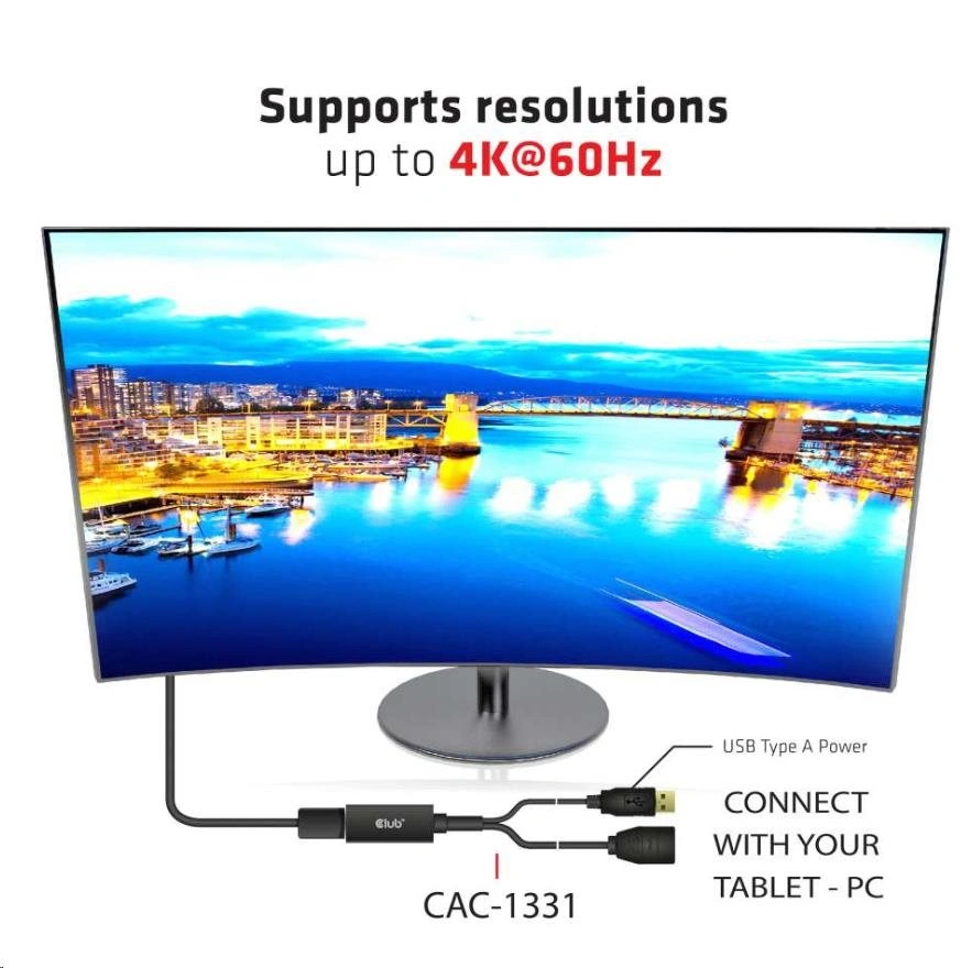 Club3D adaptér HDMI - DisplayPort 1.2, M/F, 4K@60Hz, aktivní, 25cm, černá