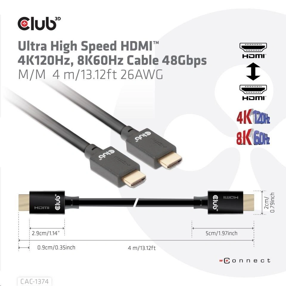 Club3D Kabel HDMI, Ultra High Speed, 4K@120Hz, 8K@60Hz, 4m