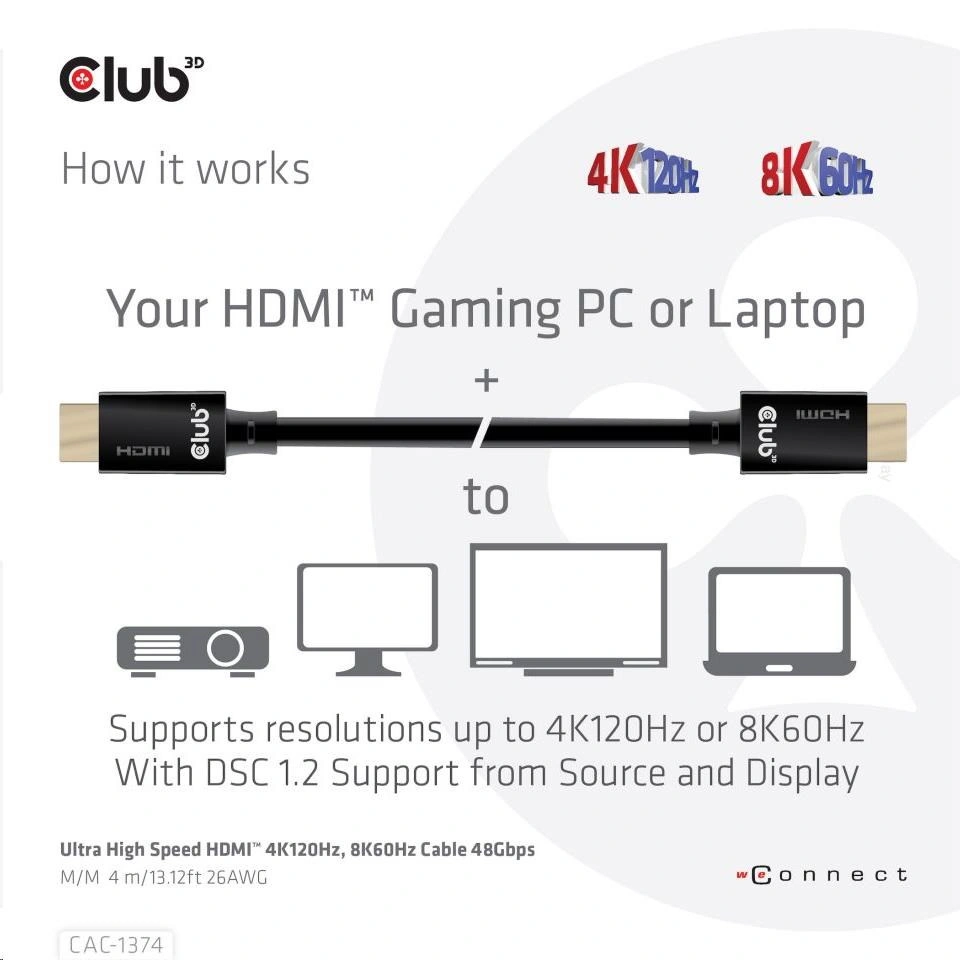 Club3D Kabel HDMI, Ultra High Speed, 4K@120Hz, 8K@60Hz, 4m