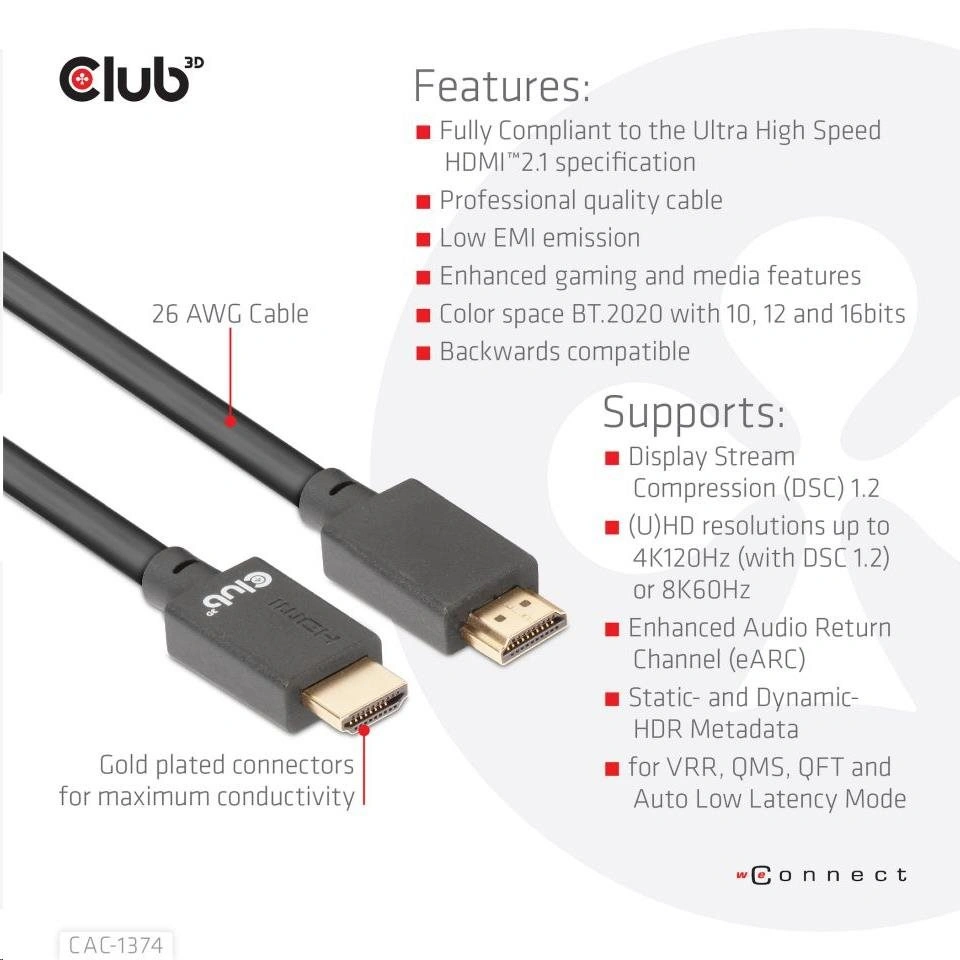 Club3D Kabel HDMI, Ultra High Speed, 4K@120Hz, 8K@60Hz, 4m