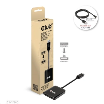 Club3D adaptér USB-C 3.2 - 2xDisplayPort, M/F, 4K@60Hz, MST, 20cm, černá