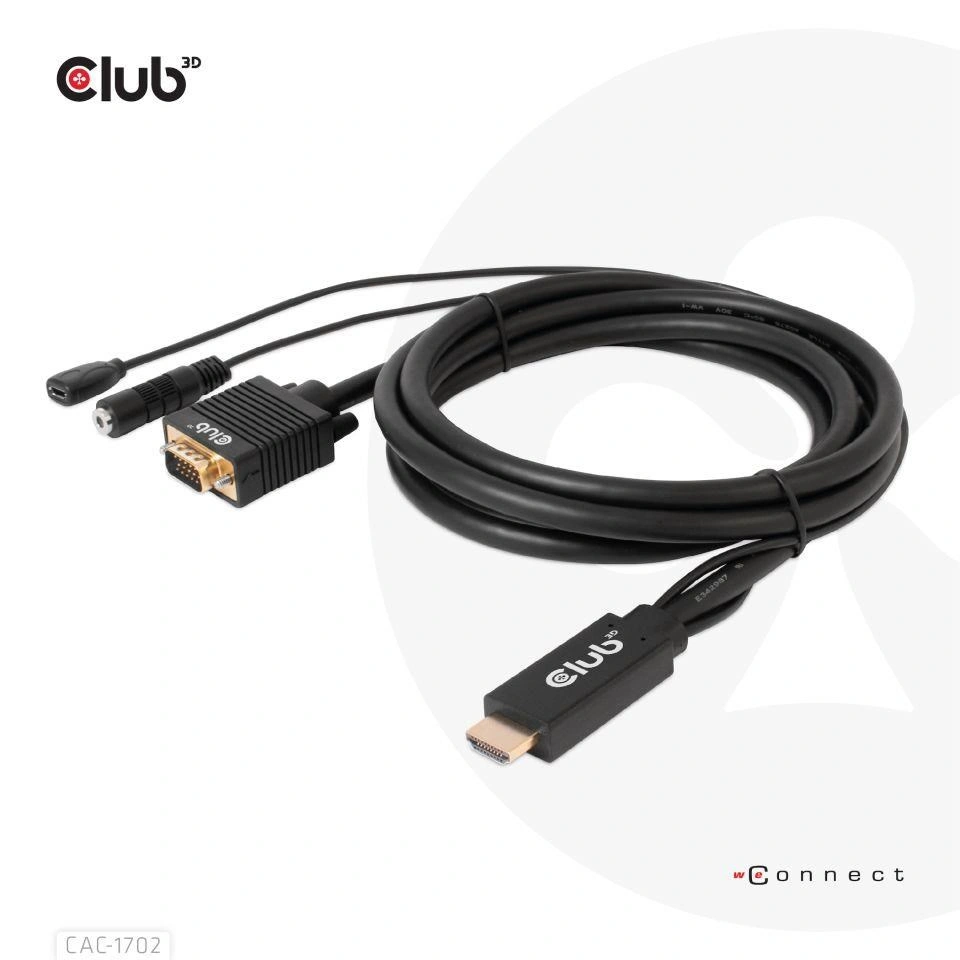 Club3D kabel HDMI na VGA, M/M, 28AWG, 2m