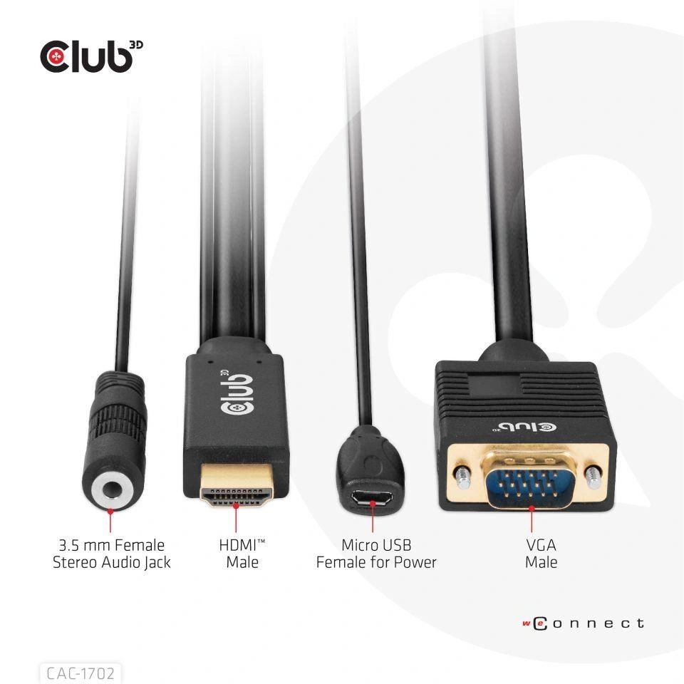 Club3D kabel HDMI na VGA, M/M, 28AWG, 2m